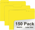File Folder, RAZCC 150 Pack 1/3 Cut Tab File Folders Letter Size, Yellow, Folders with Tab, Great for Organizing and Easy File Storage