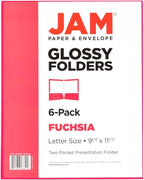 JAM PAPER Laminated Two Pocket Glossy School Folders - Letter Size - High Gloss Fuchsia Hot Pink - Bulk 25/Pack