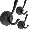 TOFIIGREM Black Wall Hooks Towel Hooks, 3 Pack Coat Hooks Robe Hook Heavy Duty Metal Double Bath Hook Wall Mounted, Hand Towel Hooks for Entryway Bathroom Kitchen Closet Garage