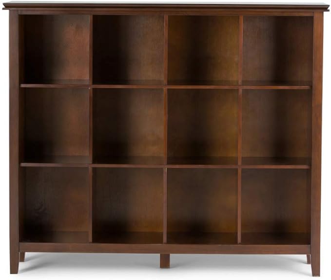 SIMPLIHOME Artisan Bookcase - 57 inch Tall 12-Cube Solid Wood Cube Organizer in Russet Brown, Transitional Storage Bookcase for Living Room, Study Room or Office with Fixed Shelves and Tapered Legs