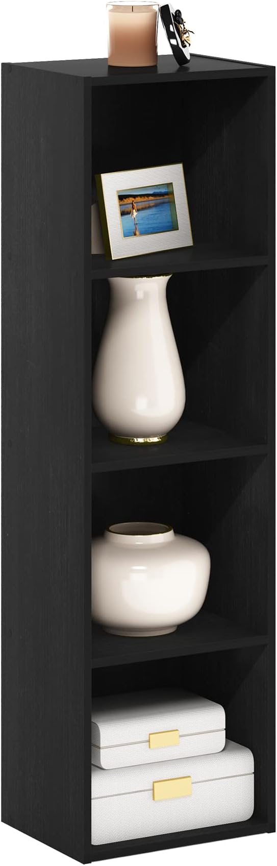 Furinno PASIR Book Shelf, 4-Tier Modern Bookshelf, Open Shelves Bookcase 9 x 12 x 42, for Living Room, Bedroom, Home Office, Blackwood