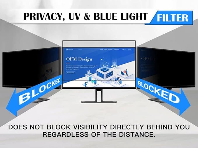 FILMEXT [2023 Upgrade Computer Privacy Screen Shield for 23 inch 16:9 Frameless Monitor, Anti Spy Blue Light Filter, Bubble Free, Easy On/Off Screen Protector for Computer Monitor