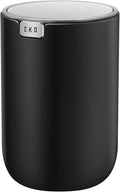 EKO Mini Desk Trash Can with Swing-Top Lid 0.4 Gallon Small Table Round Wastebasket for Office, Home, Car (Black)