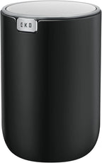 EKO Mini Desk Trash Can with Swing-Top Lid 0.4 Gallon Small Table Round Wastebasket for Office, Home, Car (Black)