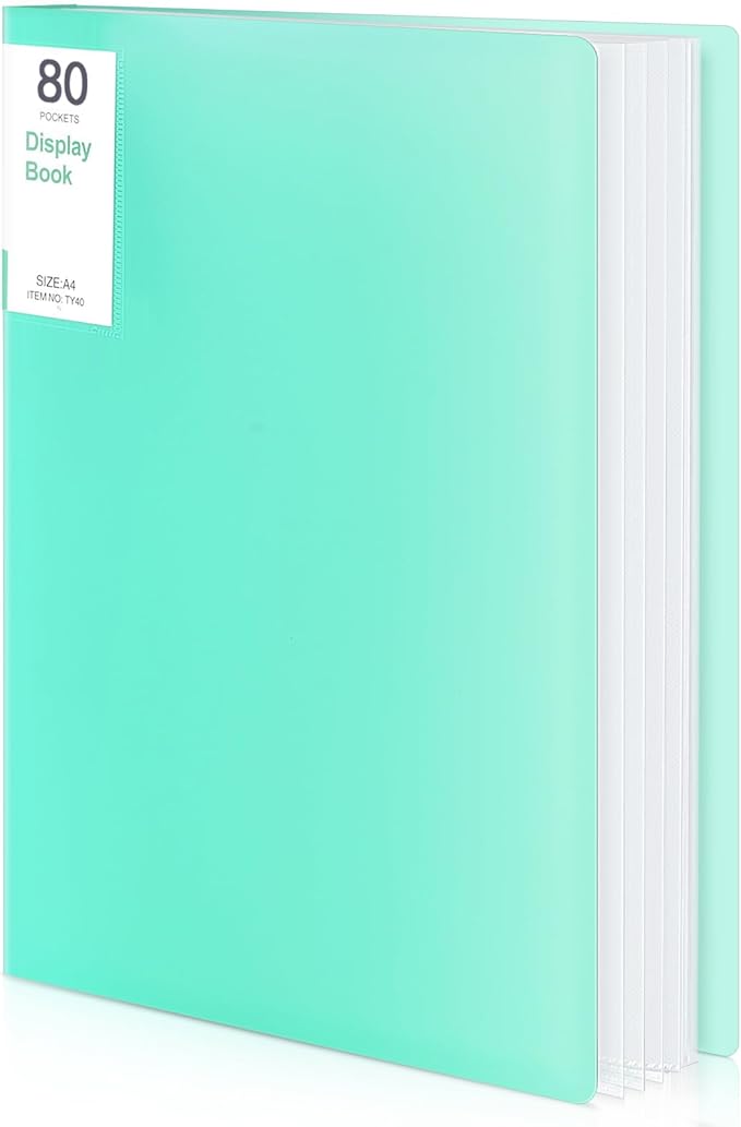 Phyxin Portfolio Binder, 80-Pocket Portfolio Folder 8.5" x 11", Displaying 160 Page Binder with Plastic Sleeves, Plastic Folders for Women & Men, Students, Teachers, Green