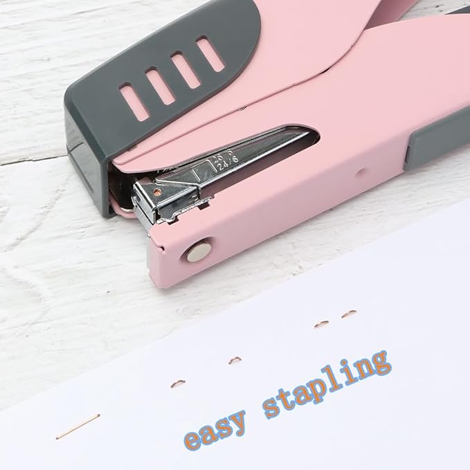 XiowDow Pink Stapler Cute Plier Staplers for Desk Hand Held Desktop Stapler Effortless Heavy Duty Staplers for Standard Staples School Office Supplies Paper Folder