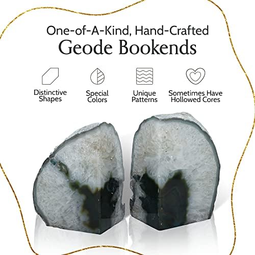 Nature's Decorations Agate Bookends - A+ Quality Green Geode with Non-Skid Rubber Bumpers for Shelves, Office, Home Decor, Heavy Duty Cute Stone (3-4 LB)