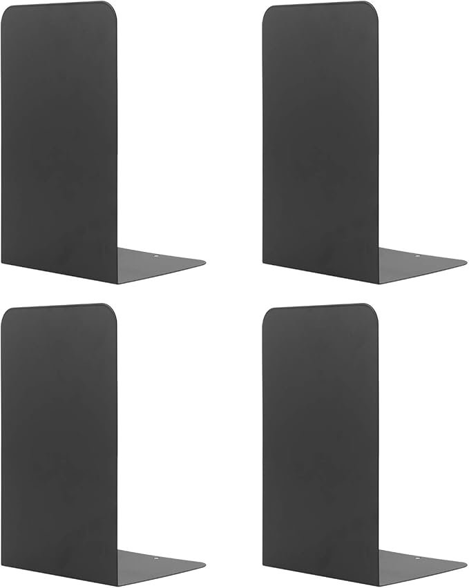 MSDADA Bookends, Book Ends for Book Shelves, Bookends for Office, Book Ends for Heavy Books,Metal Bookend Supports, Modern Minimalist Style Bookends, Black(2 pairs)