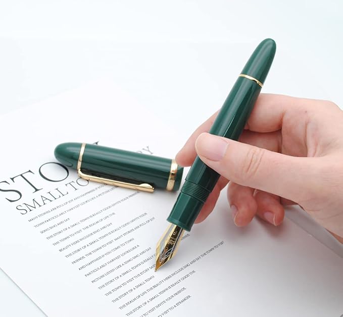 JINHAO X159 Fountain Pen (F Nib 0.5mm, Dark Green with Gold Clip)