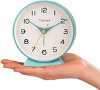 Tinload 4.5" Battery Operated Retro Analog Alarm Clock, Small Silent Bedside Desk Clock,Lighted on Demand, Battery Operated, Snooze, for Living Room, Bedroom, Bedside, Desk(Green)