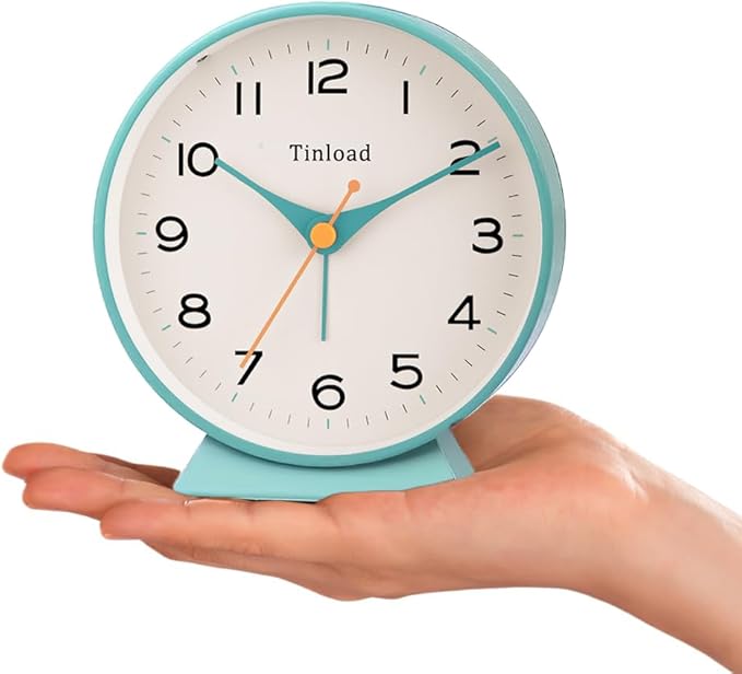 Tinload 4.5" Battery Operated Retro Analog Alarm Clock, Small Silent Bedside Desk Clock,Lighted on Demand, Battery Operated, Snooze, for Living Room, Bedroom, Bedside, Desk(Green)