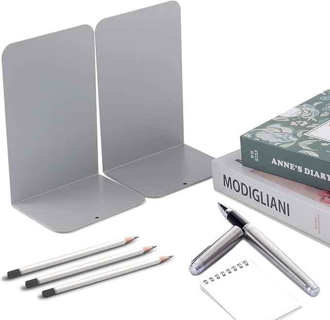 MSDADA Bookends, Book Ends for Book Shelves, Bookends for Office, Book Ends for Heavy Books, Metal Bookend Supports, Modern Minimalist Style Bookends, Grey(4 Pairs/8pcs)