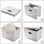 PRANDOM Foldable Storage Bins with Lids [5-Pack] Leather Fabric Collapsible Storage Boxes Organizer Containers Baskets Cube with Cover for Bedroom Closet Office Nursery White (14.9x10.8x10)