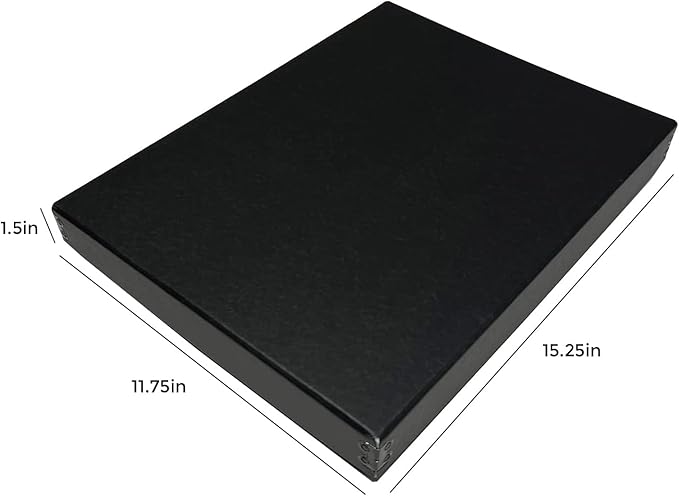 Lineco Museum Archival Storage Box, 11.75x15.25x1.5 in. Drop Front Design. Acid-Free with Metal Edge. Organize Photos, Pictures, Prints, Documents, Crafts, DIY. Black, 2 Pack
