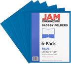 JAM PAPER Laminated Two Pocket Glossy School Folders - Letter Size - High Gloss Blue - 6/Pack