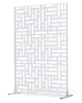 VEVOR Metal Privacy Screen, 47" W x 76" H Outdoor Privacy Screens 3-Panel, Freestanding Outdoor Divider with Stand, Decorative Garden Steel Privacy Fence for Balcony Patio Indoor Room Hot Tub White