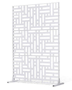 VEVOR Metal Privacy Screen, 47" W x 76" H Outdoor Privacy Screens 3-Panel, Freestanding Outdoor Divider with Stand, Decorative Garden Steel Privacy Fence for Balcony Patio Indoor Room Hot Tub White