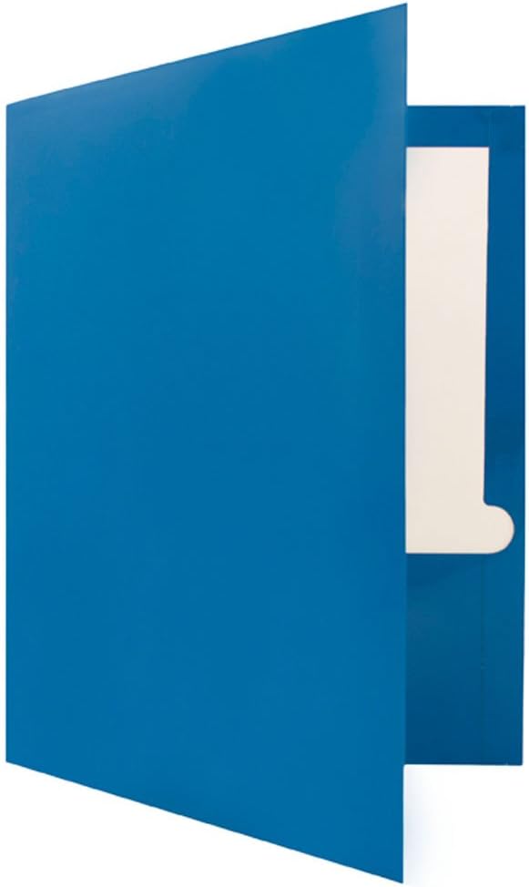 JAM PAPER Laminated Two Pocket Glossy School Folders - Letter Size - High Gloss Blue - Bulk 100/Box