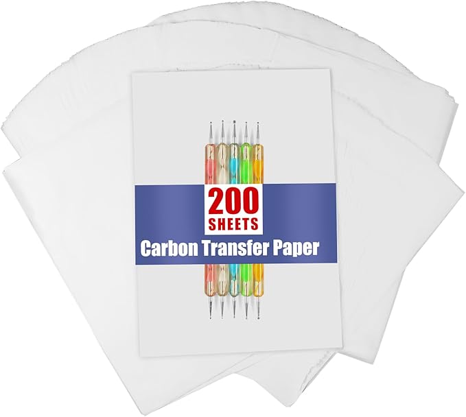 200 Sheets White Carbon Transfer PaperGraphite Tracing Paper with Embossing Styluses for DIY Wood Paper Canvas and Other Art Craft Surfaces
