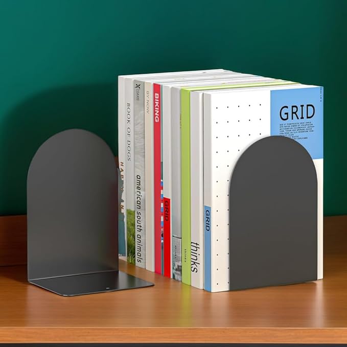 Lulonpon 2 Pieces Book Ends, Bookends, Books Stand, Metal Bookend for Shelves, Black Book Ends for School, Library, Desktop Organizer