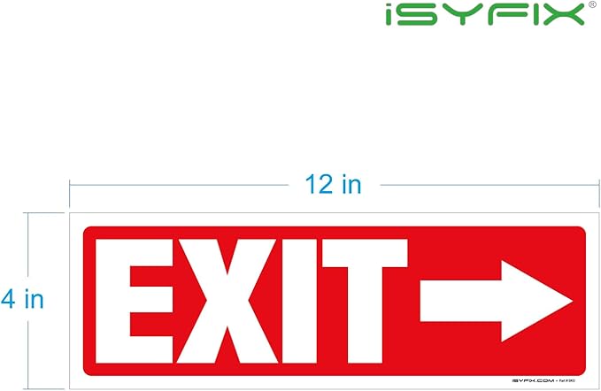 iSYFIX Exit Signs Stickers 6 Pack 12x4 Inch - Laminated Premium Vinyl Directional Right Arrow Signs for Buildings, Office, Workplace, Stores, Schools, Theaters, Parking, Restaurants, Factories