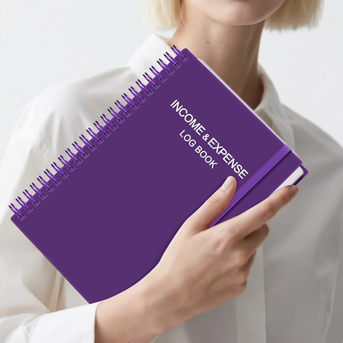 Heveboik Income & Expense Log Book - A5 Income and Expense Tracker for Small Business, Accounting Bookkeeping Tracking for Woman and Man, 5.8" x 8.3", Purple
