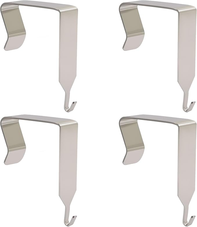 OSVJE 4 PCS Over The Door Hook, Universal Cubicle Hangers Metal Partition, Office Hook for Hanging File Bins/Keys/Whiteboard (Silver)