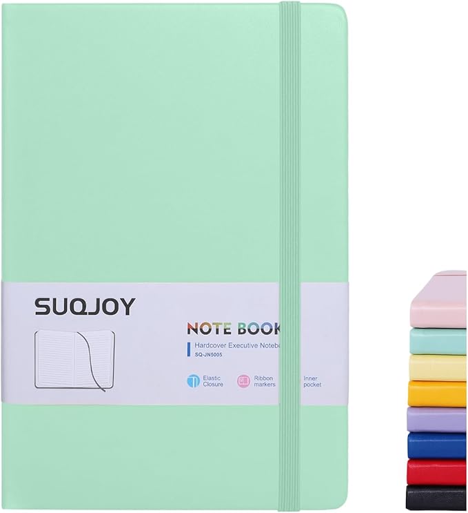 SUQJOY Lined Journal Notebooks for Writing, 100 GSM Thick Paper, 1 Pack Hardcover Notebooks, A5 College Ruled Notebook, Journaling Notebook for School/Travel/Office (Light Green- 1 Pack)