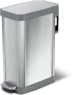 Glad Slim Trash Can with Clorox Odor Protection - Narrow Kitchen Garbage Bin with Soft Close Lid, Step On Foot Pedal and Waste Bag Roll Holder, All Stainless, 45 Liter