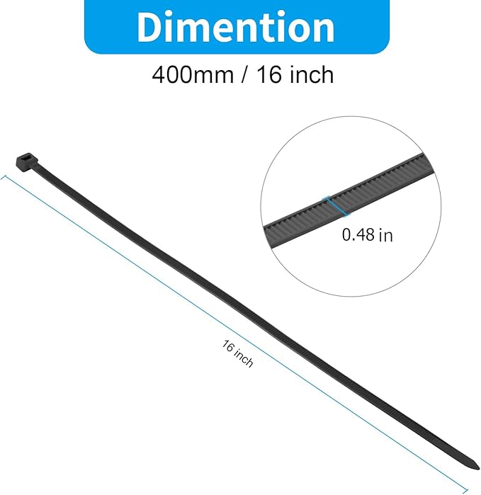 XINGO 16 inch White Zip Ties Heavy Duty 60 PCS, 250 LBS Ultra Strong Plastic Wire Ties, Large Cable Ties Extra Long Tie Wraps, Indoor and Outdoor UV Resistant