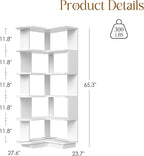 Farini 5-Tier Corner Bookshelf,L-Shaped Bookcase Freestanding Storage Shelf & Display Stand for Living Room, Office, Bedroom,White