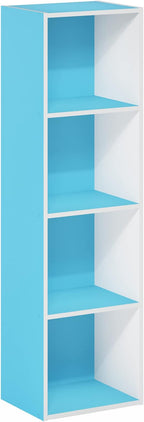 Furinno PASIR Book Shelf, 4-Tier Modern Bookshelf, Open Shelves Bookcase 9 x 12 x 42, for Living Room, Bedroom, Home Office, Light Blue/White