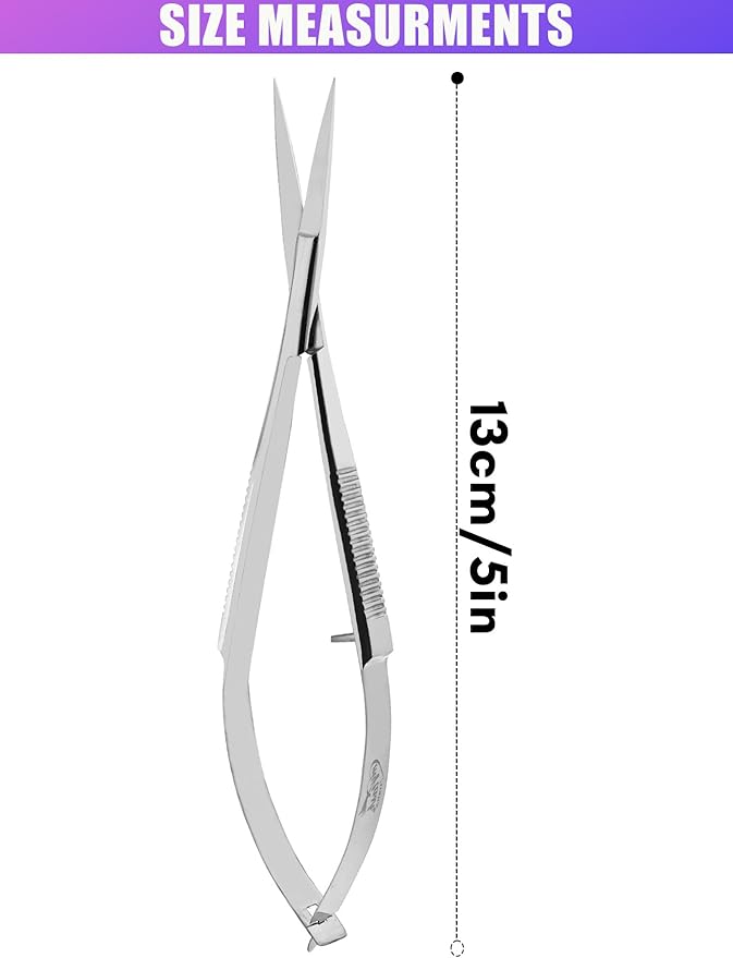 Cross Edge Spring Scissors 5 Inch straight Stainless Steel Precision Eyebrow & Eyelash Shaping & Trimming Scissor, Snips Squeeze, Embroidery, Knitting Micro Tip Craft Scissors (Silver)