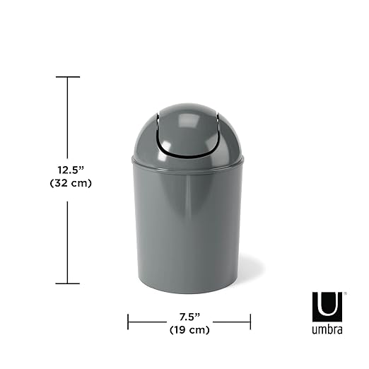 Umbra 1.25 Gallon Mini Waste Can with Removable Swing-Top Lid - Small Garbage Bin for Kitchen, Bathroom, Bedroom, Office - Compact Trash Can Fit Under Tables & Counters - Dark Grey