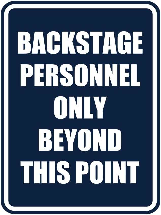 Portrait Round Backstage Personnel Only Beyond This Point Door or Wall Sign Easy Installation | Music | Concert | Festivals Sign (Navy Blue/White) - Medium