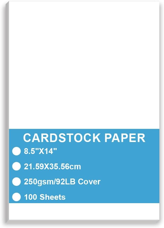 Cardstock Paper - Plain Heavy White Stock, Cover Stock Paper, 92lb(250 gsm) Cover Stock Paper, 8.5" x 14", 100 Sheets, Cardstock Paper for Printer, Resume, Scrapbooks, Art, Crafts, Business Cards