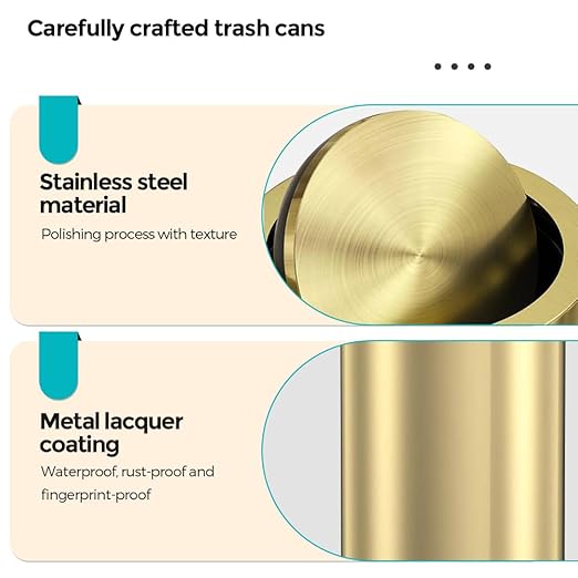 YOJIA 4 Gallon Gold Bathroom Trash Can with Lid, Metal Brushed Waste Basket, Modern Garbage Can for Bedroom Powder Room Hotel Living Room Office Home (Gold)