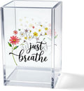 Vgrti Just Breathe Acrylic Cosmetic Pencil Pen Holder Cup, Inspirational Dandelion Desk Organizer Accessories for Home Office Decor, Encouragement Gifts for Women Girl Coworker Daughter Yoga Teacher
