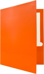 JAM PAPER Laminated Two Pocket Glossy School Folders - Letter Size - High Gloss Orange - Bulk 100/Box