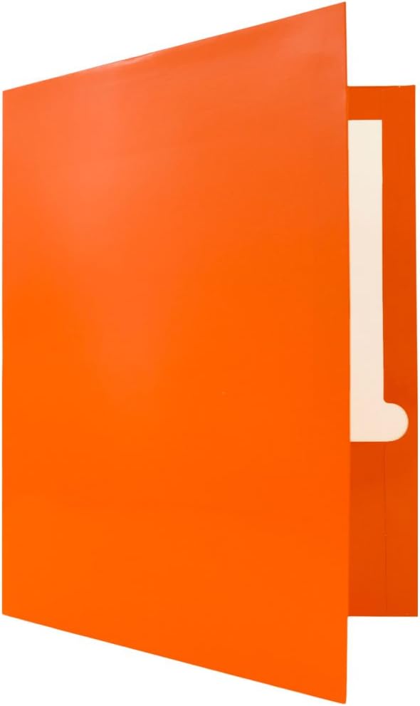 JAM PAPER Laminated Two Pocket Glossy School Folders - Letter Size - High Gloss Orange - Bulk 100/Box