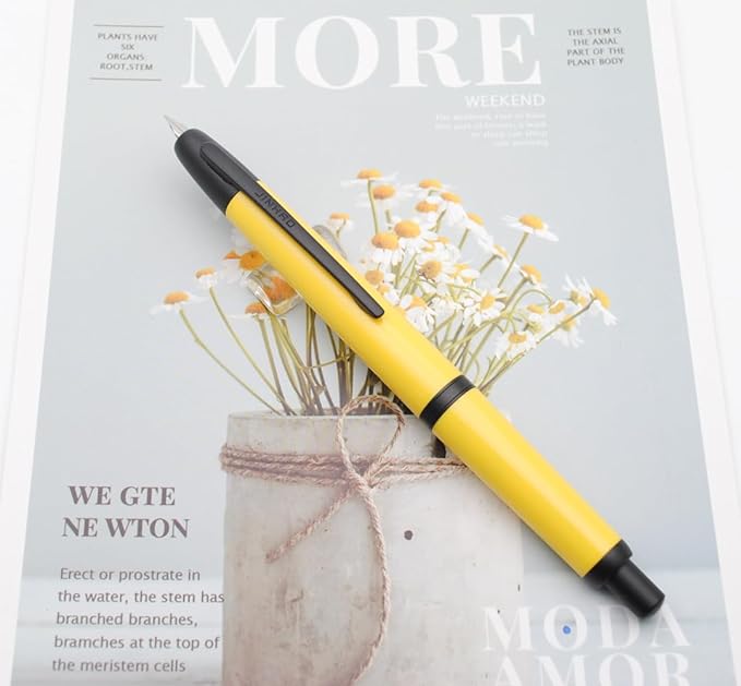 JINHAO 20 Press Fountain Pen, Retractable Capless Resin Pen with Ink Converter (F Nib 0.5mm, Lemon Yellow - Black Clip)