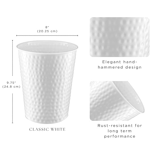 Monarch Abode Metal Bathroom Trash Can – Waste Basket for Bedroom, Office Desk, & Dorm, Hand Hammered, Durable Decorative White Small Trash Can Bathroom Garbage Bin Wastebasket