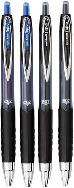 Advantage Gifts Signo 207 Roller Ball Retractable Gel Pens, Medium Point (0.7mm), Black And Blue Ink, 4 Count, Bundle with Plastic Reusable Pouch