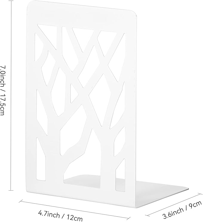 Book Ends for Shelves and Heavy Books - Metal White Bookends 1 Pair - Home Decorative Shelf Holder, Supports, and Stoppers