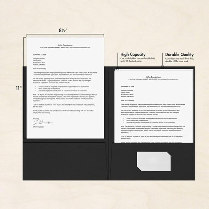 LUXPaper 9" x 12" Presentation Folders | Two Pocket | Midnight Black | 100lb. Cover | 100 Qty