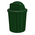 Campus Collection 42 Gallon Slatted Round Trash Can | Commercial Outdoor and Indoor Garbage Can with Push Open Dome Lid and Internal Liner | Great for Schools and Businesses - Green Granite