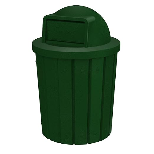 Campus Collection 42 Gallon Slatted Round Trash Can | Commercial Outdoor and Indoor Garbage Can with Push Open Dome Lid and Internal Liner | Great for Schools and Businesses - Green Granite