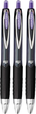 Advantage Gifts Signo 207 Roller Ball Retractable Gel Pens, Medium Point (0.7mm), Purple Ink, 3 Count, Bundle with Plastic Reusable Pouch