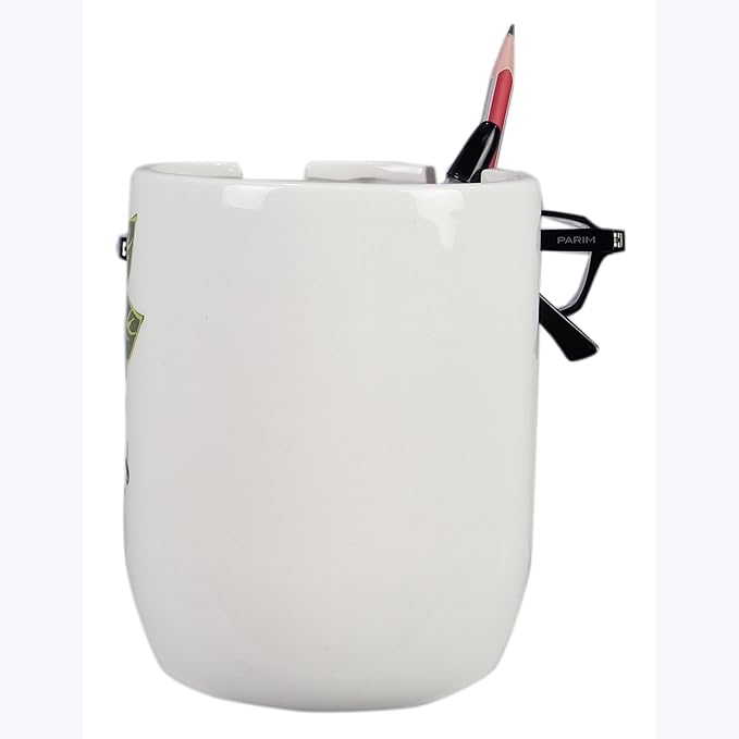 Young's Inc Ceramic Eyeglass and Stationery Holder Cup – White Face Desk Organizer with Sunglass Stand, 5 InchMulti-Purpose Accessories Organizer for Home, Office, Vanity, or Nightstand Decor