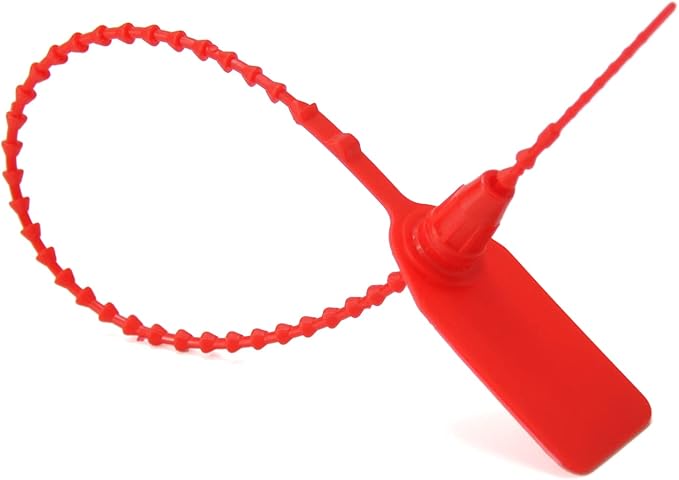 100Pcs Plastic Tamper Shipping Seals Pull-Tite Security Seal Signage Numbered Fire Extinguisher Tags Zip Ties Labels Disposable Self Locking for Logistics, Luggage,Transport (Red, 100pcs)